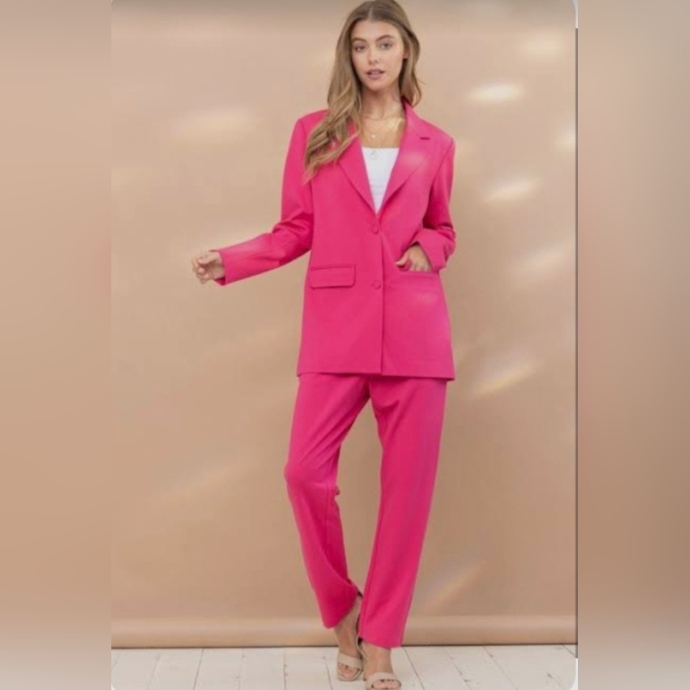 Liz Baker Vibrant Rose Pink Women's Blazer And Pants Pair Set